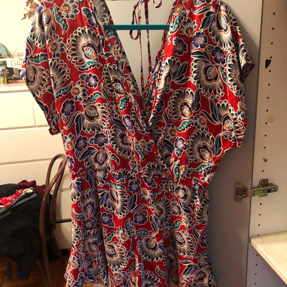 Red floral romper